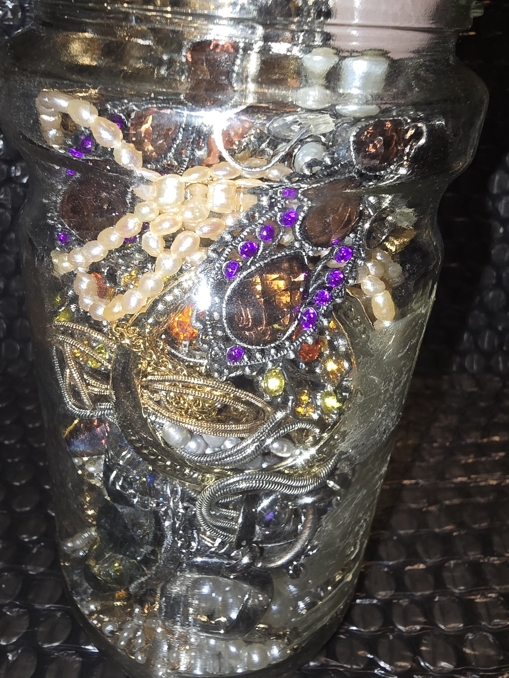 Mystery Jewelry Glass Jar Filled with Mixed Jewelry Accents -Tigers Eye